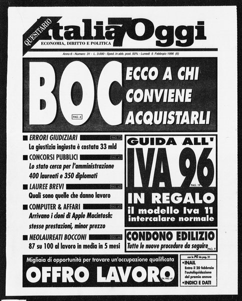 Italia oggi : quotidiano di economia finanza e politica